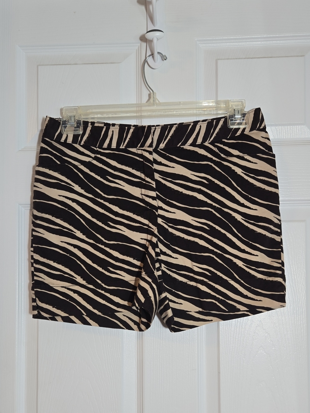 Ellen Tracy Brown Cream Zebra-Print High Waist Shorts Size 6